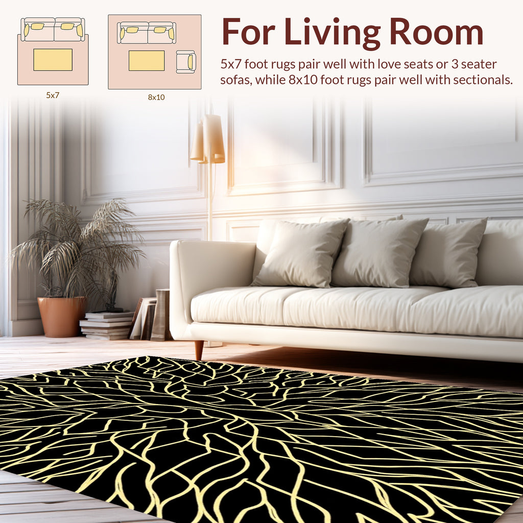 Abstract Organic Lines Black Gold Rug