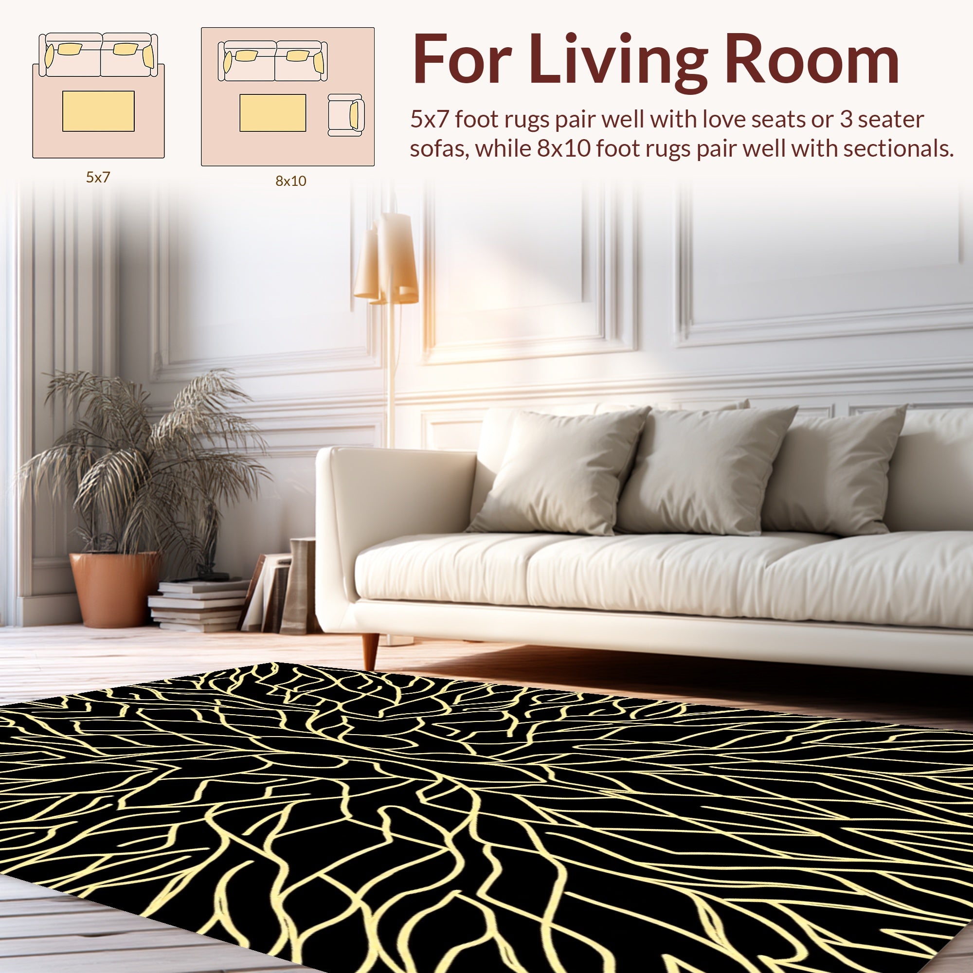 Abstract Organic Lines Black Gold Rug