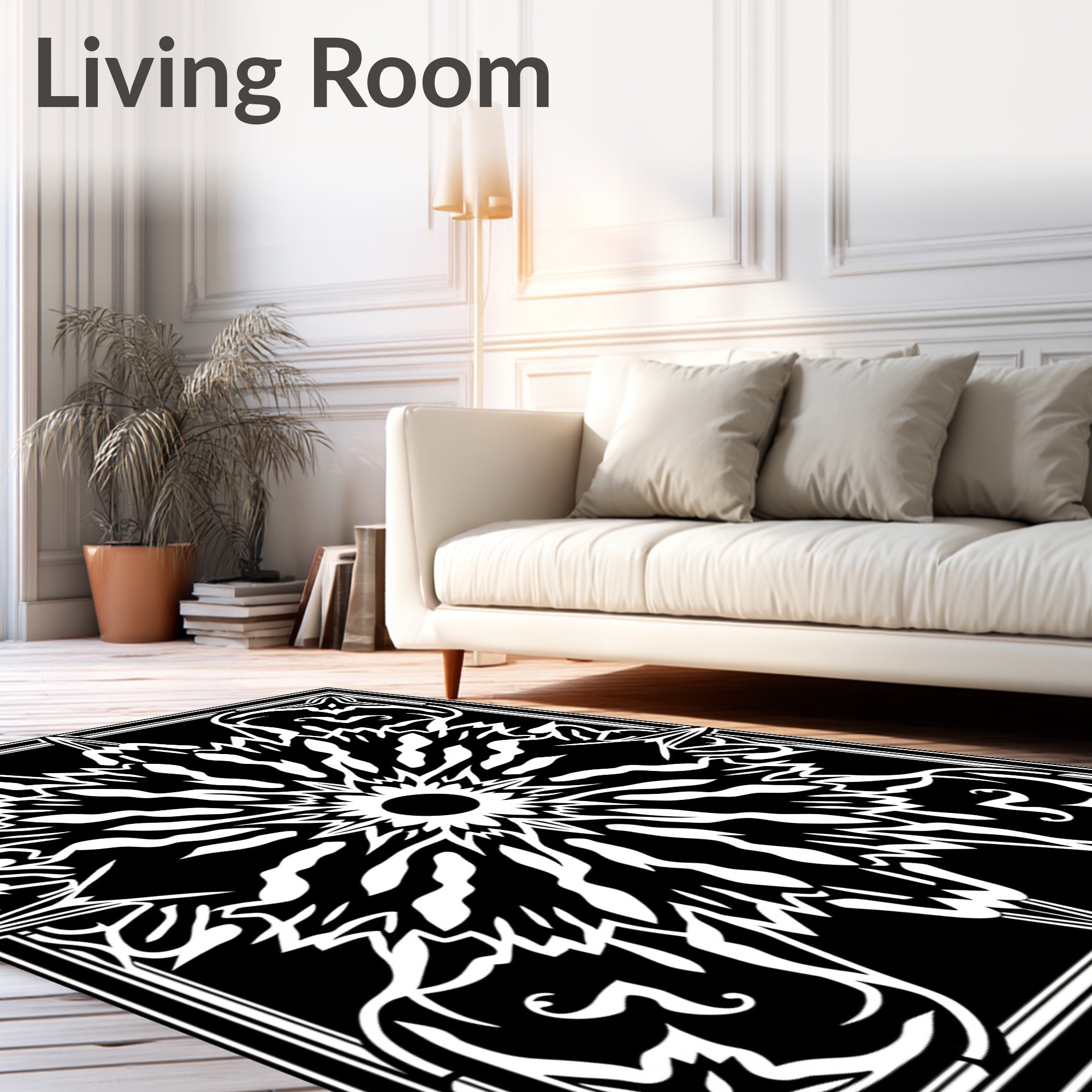 Elegant Floral Inverted Mandala Design Rug