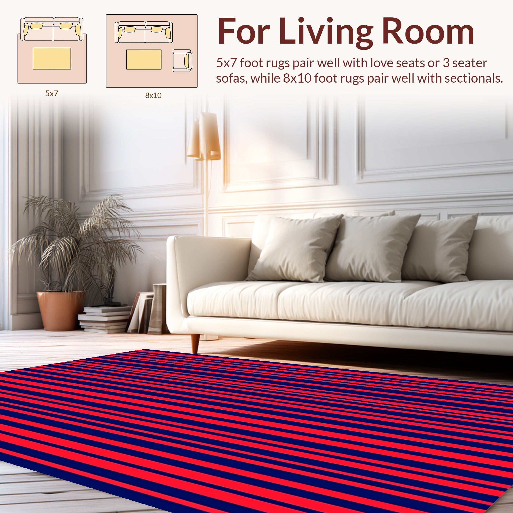 Bold Red Blue Stripe Pattern Rug