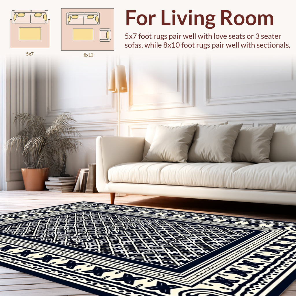 Intricate Diamond Border Geometric Pattern Rug
