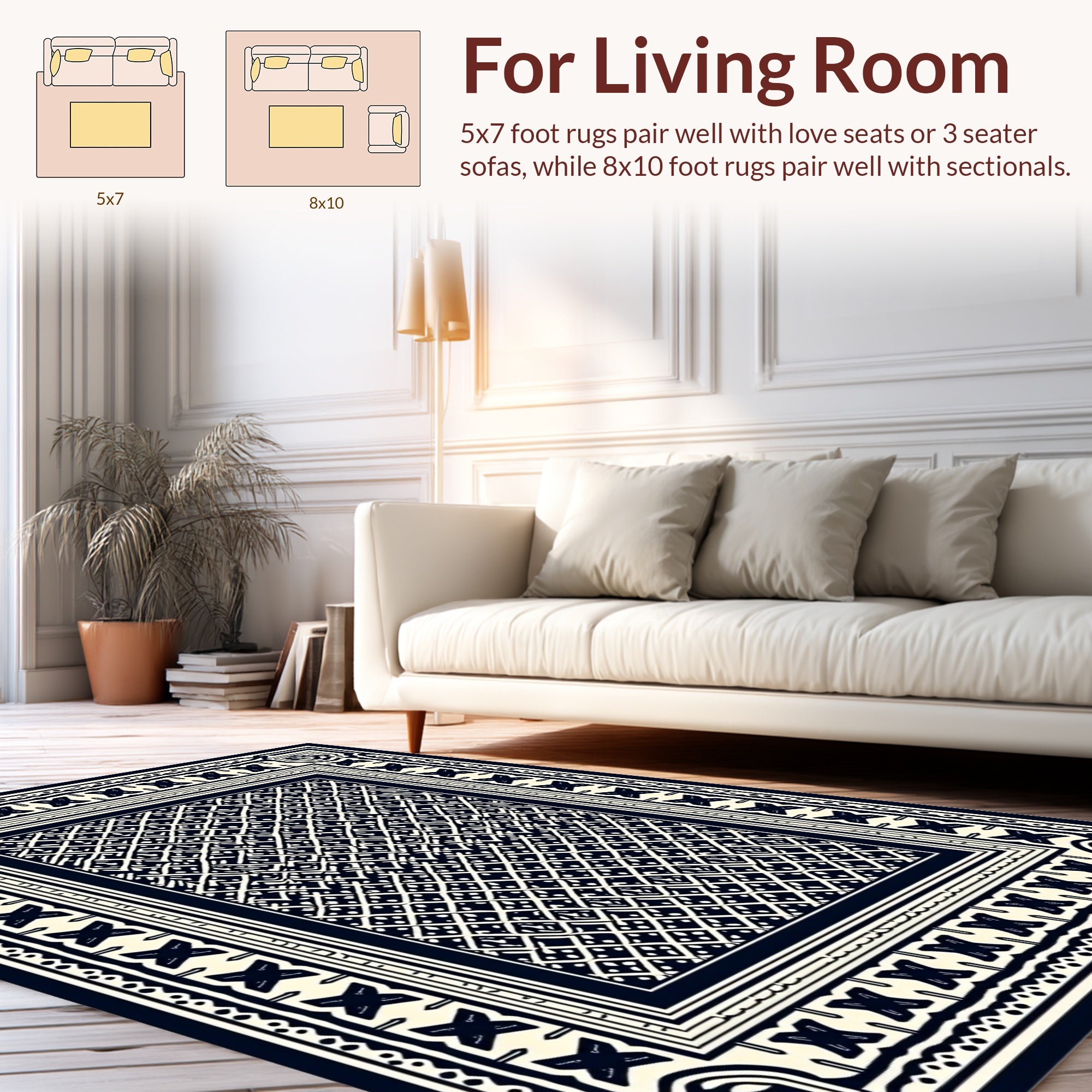 Intricate Diamond Border Geometric Pattern Rug