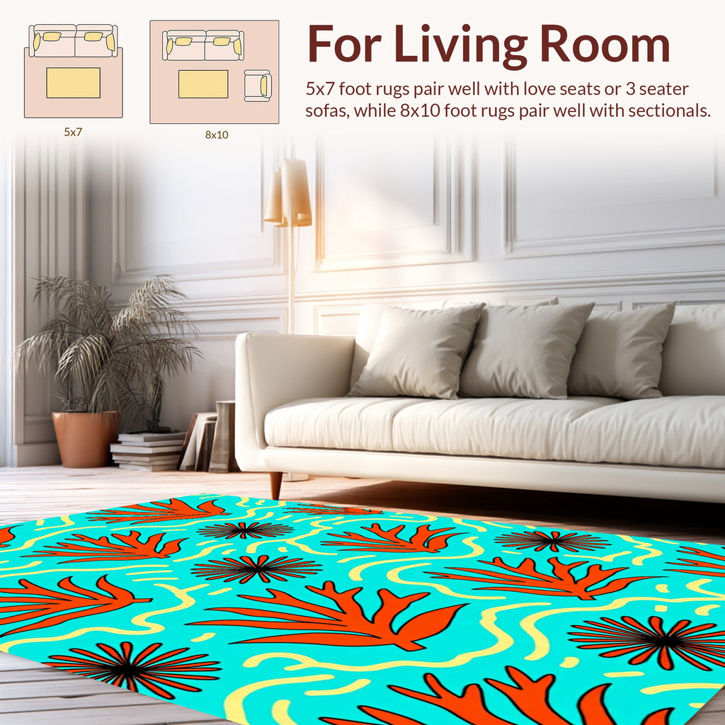 Bold Coral Wave Graphic Pattern Rug
