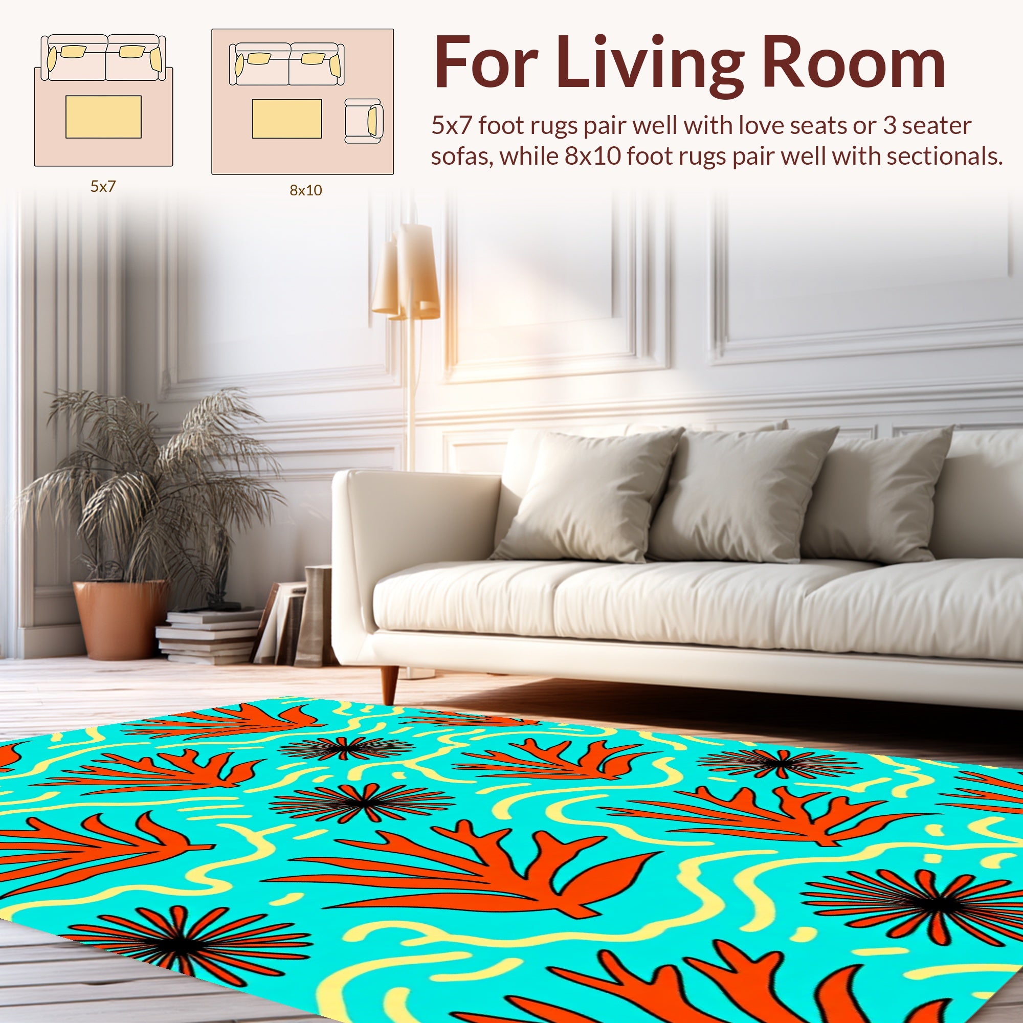 Bold Coral Wave Graphic Pattern Rug