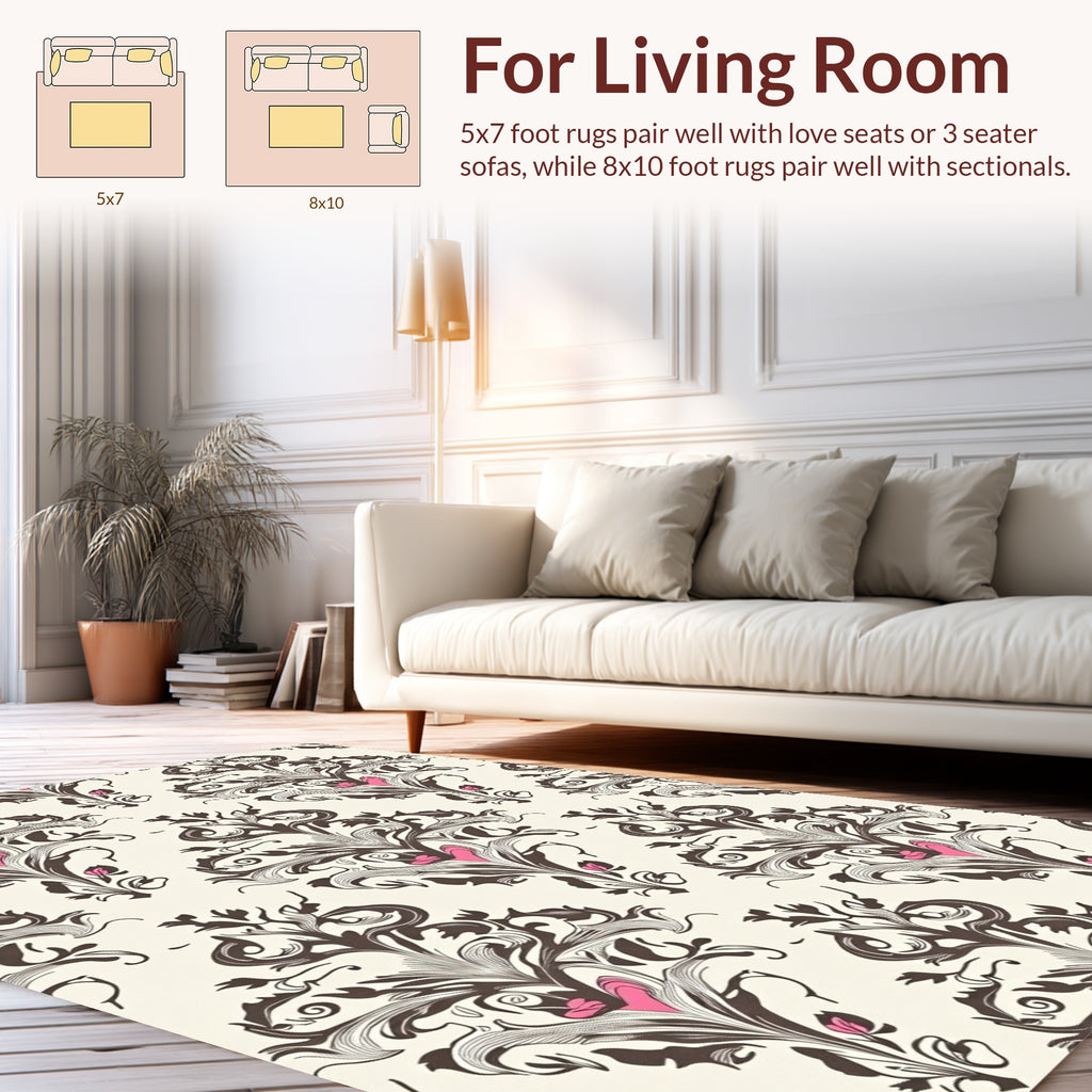 Ornate Dark Floral Damask Design Rug