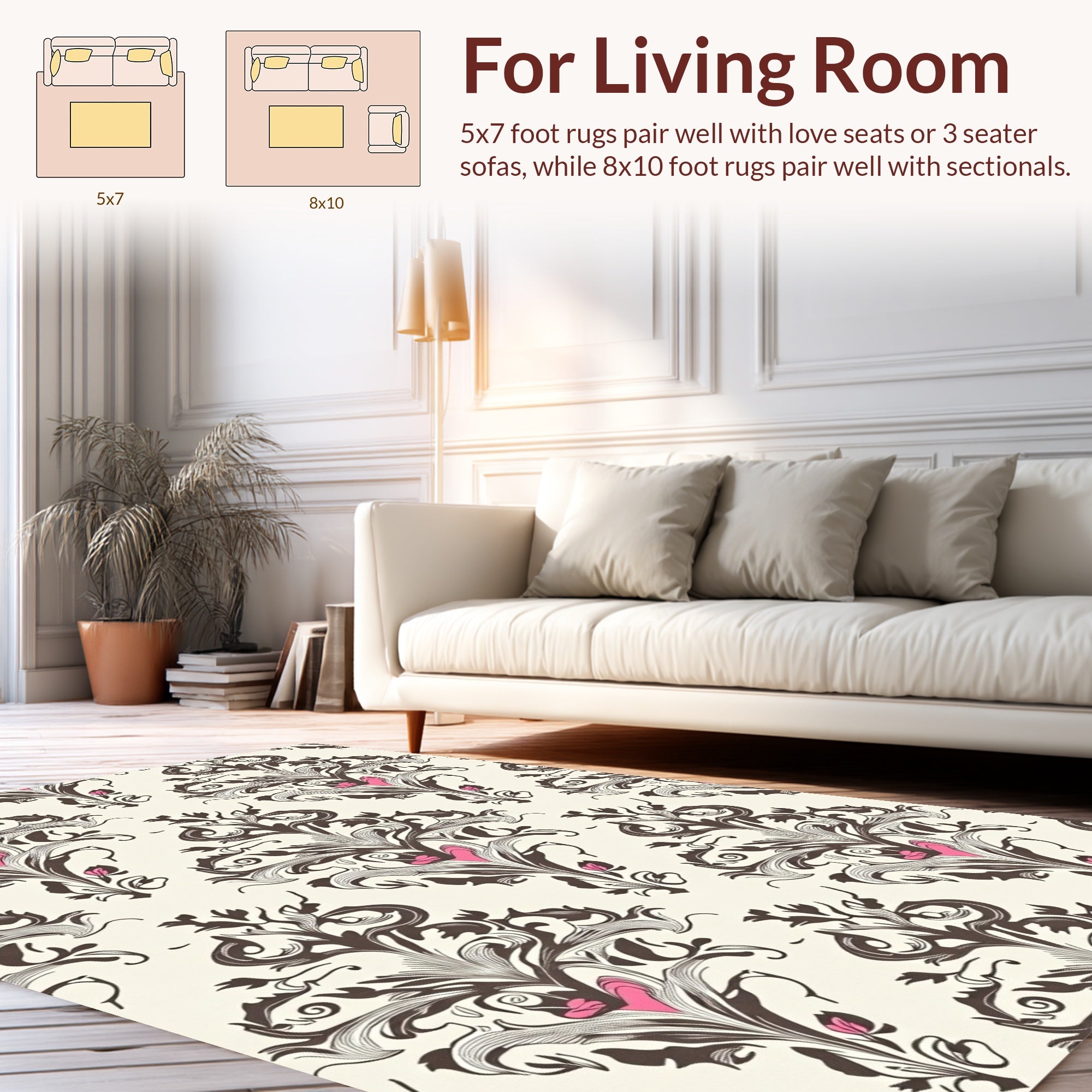Ornate Dark Floral Damask Design Rug