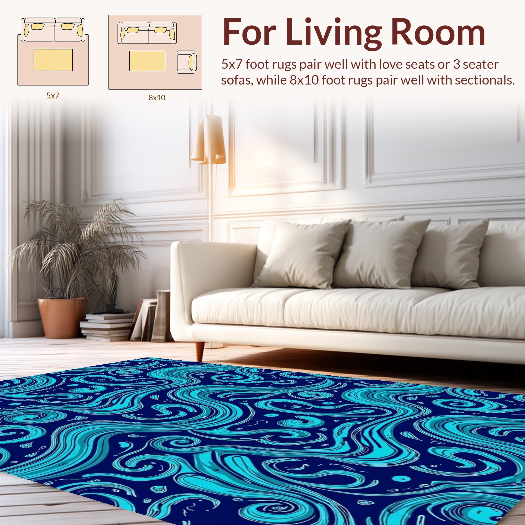 Aqua Swirl Abstract Fluid Pattern Rug