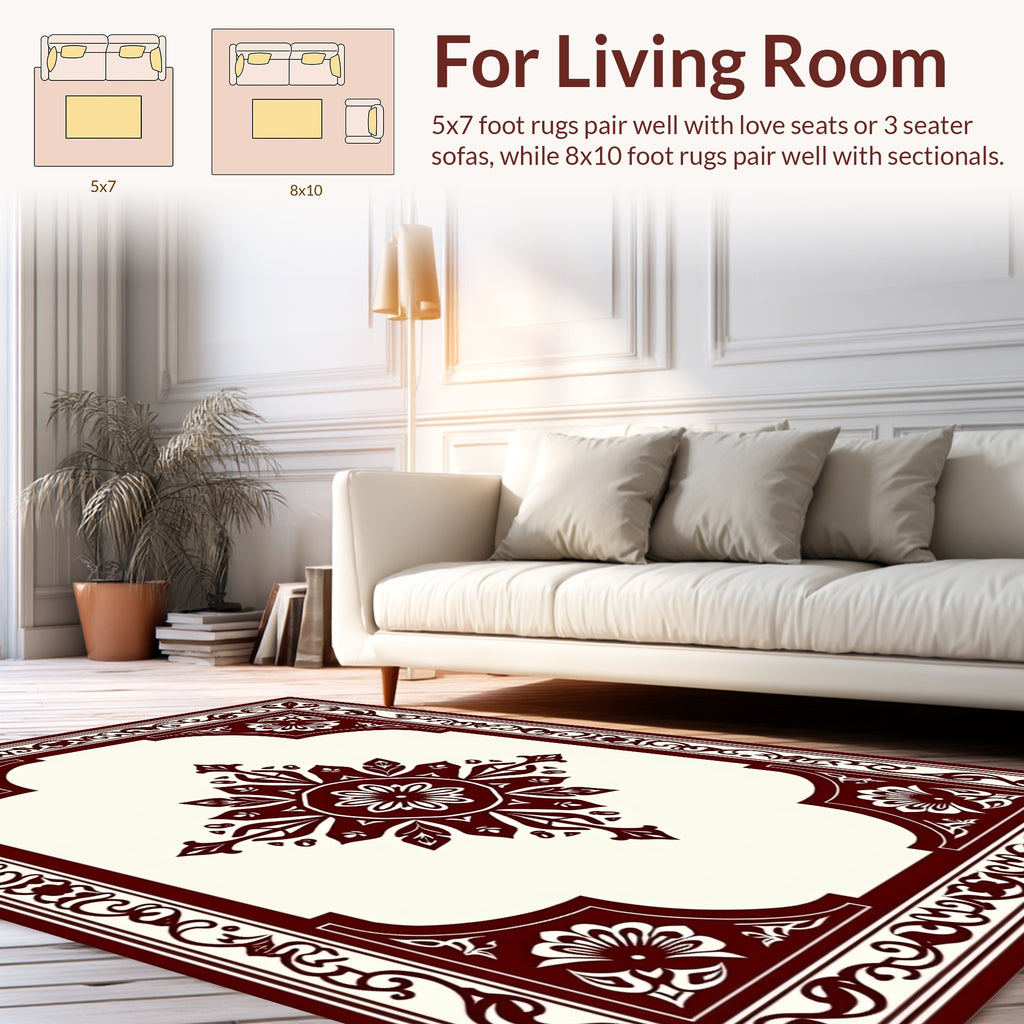 Maroon Cream Ornate Floral medallion Rug