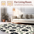 Bold Black Daisy Floral Pattern Rug