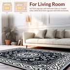 Intricate Floral Mandala Black White Design Rug