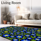 Bold Blue Yellow Floral Vines Rug