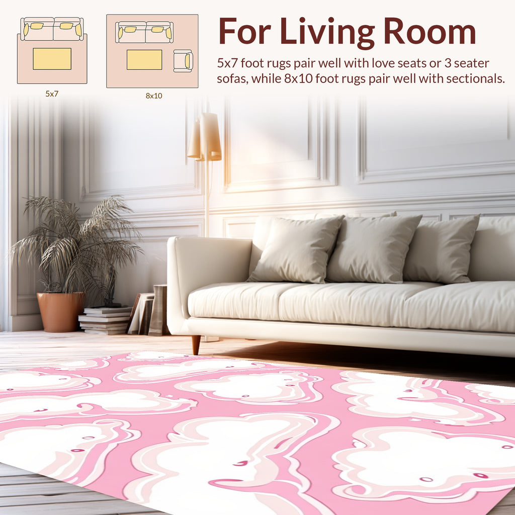 Pink Clouds Whimsical Pattern Rug