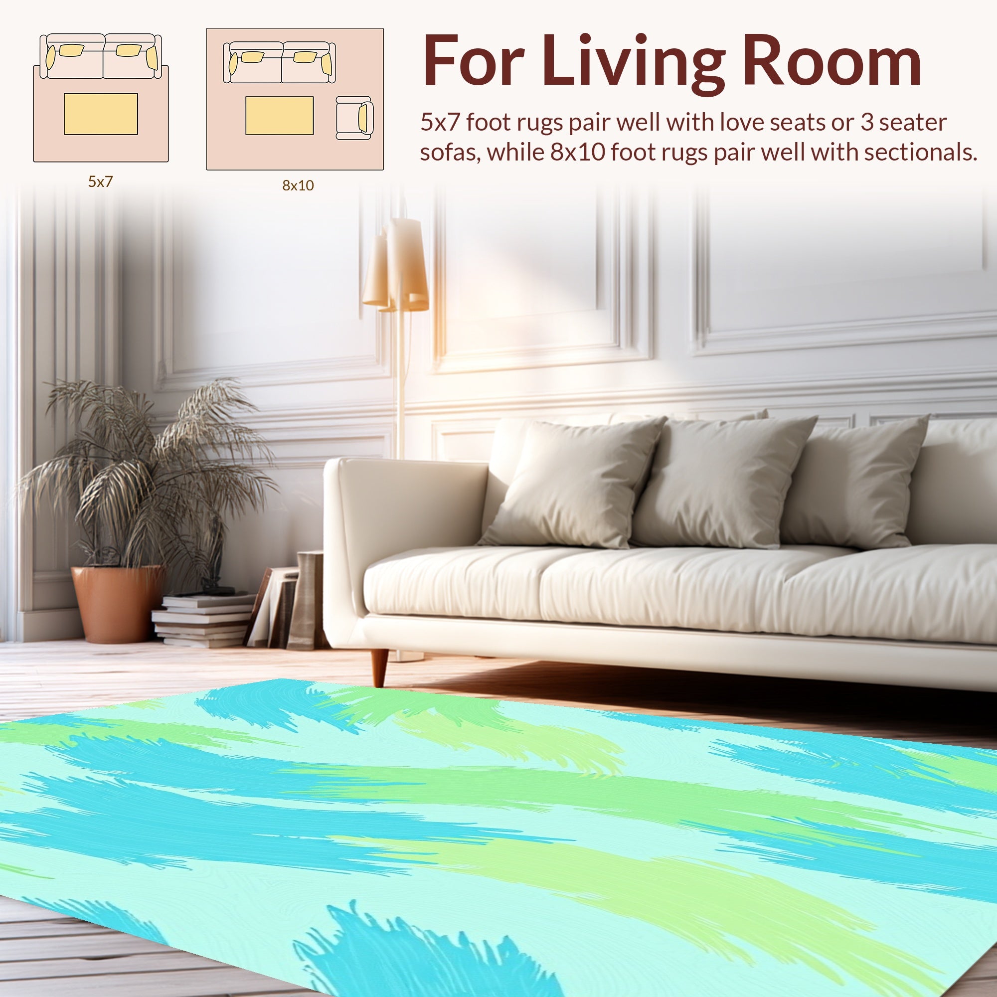 Aqua Blue Green Brushstrokes Pattern Rug