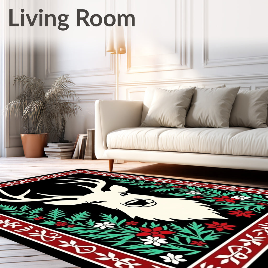 White Stag Red Floral Border Rug