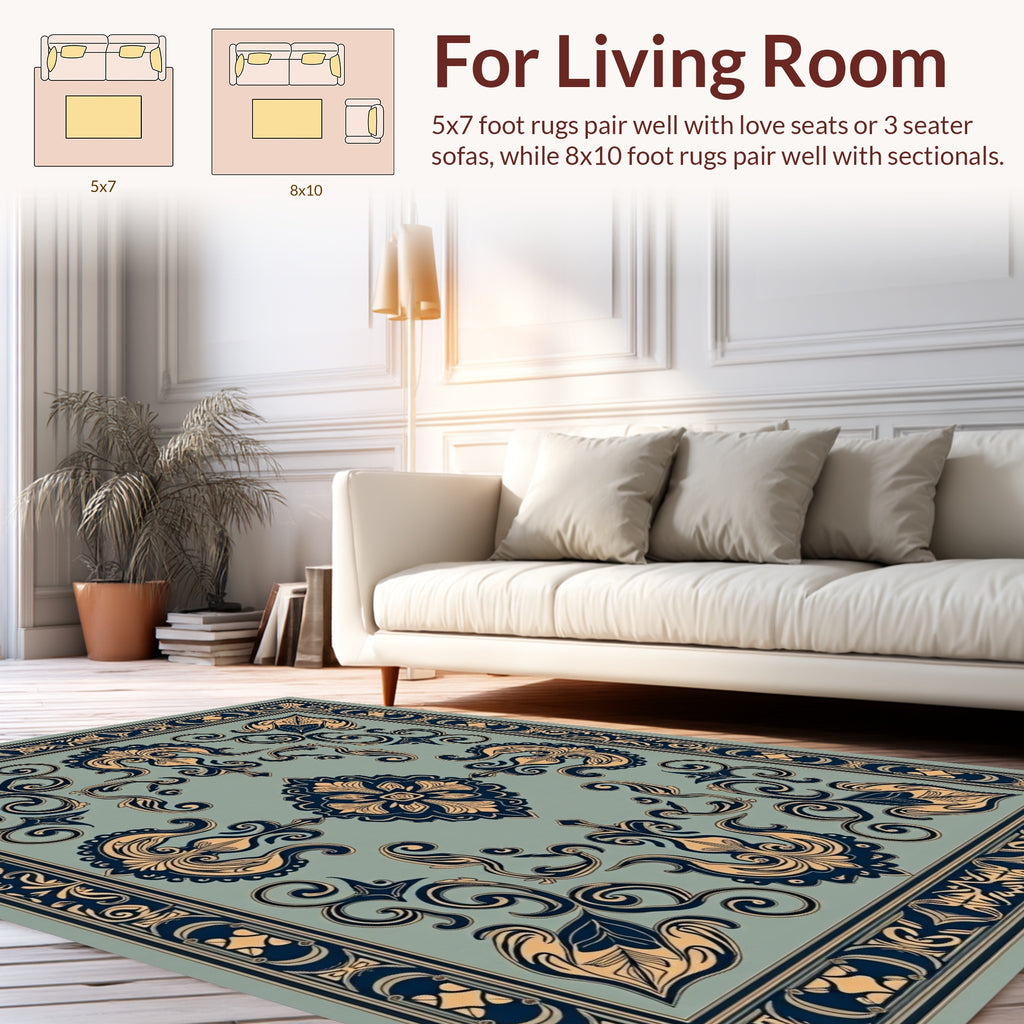 Ornate Scrollwork Floral Pattern Design Rug