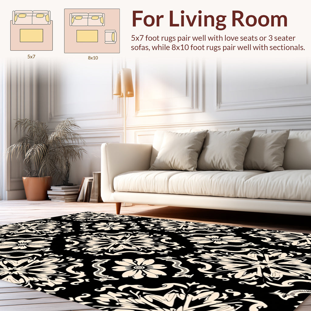 Cream Floral Damask Pattern Rug
