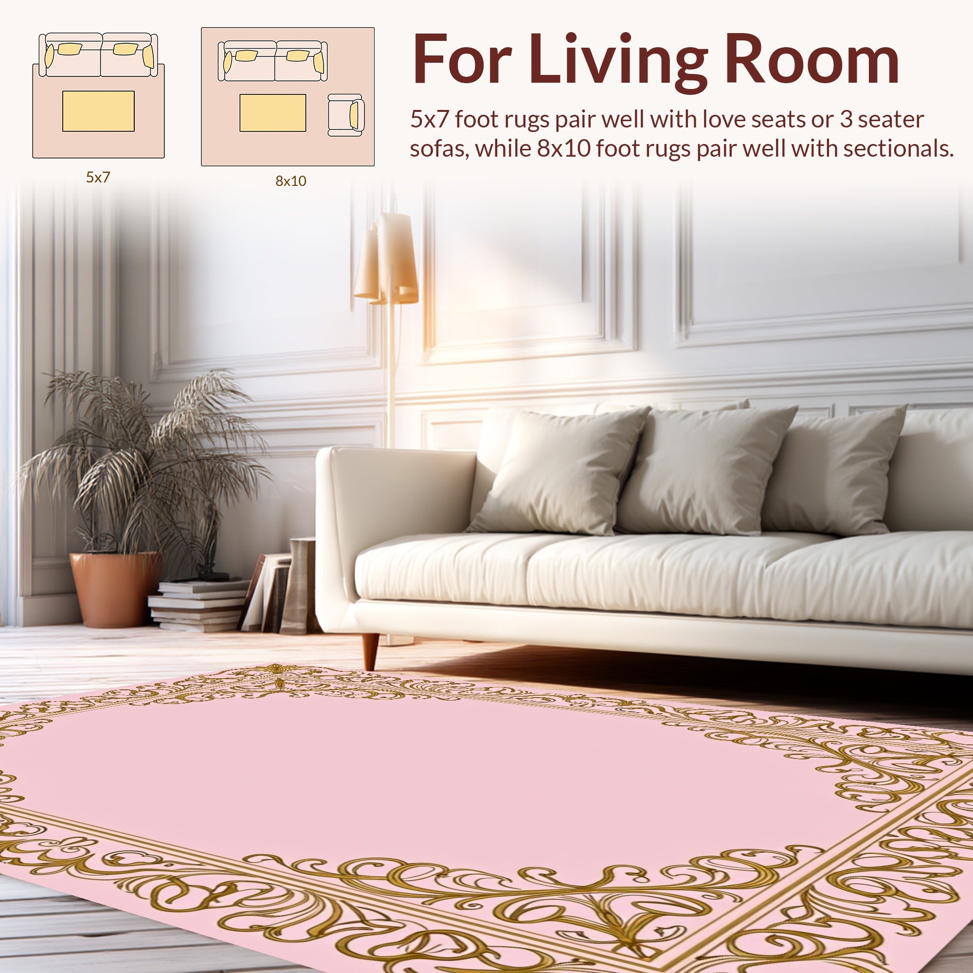 Ornate Golden Filigree Floral Frame Rug
