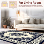 Classic Dark Navy Ivory Floral Medallion Rug