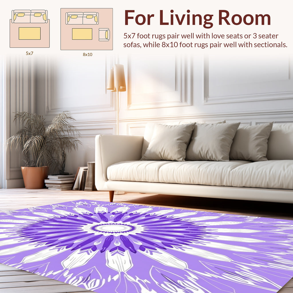 Purple White Floral Mandala Design Rug