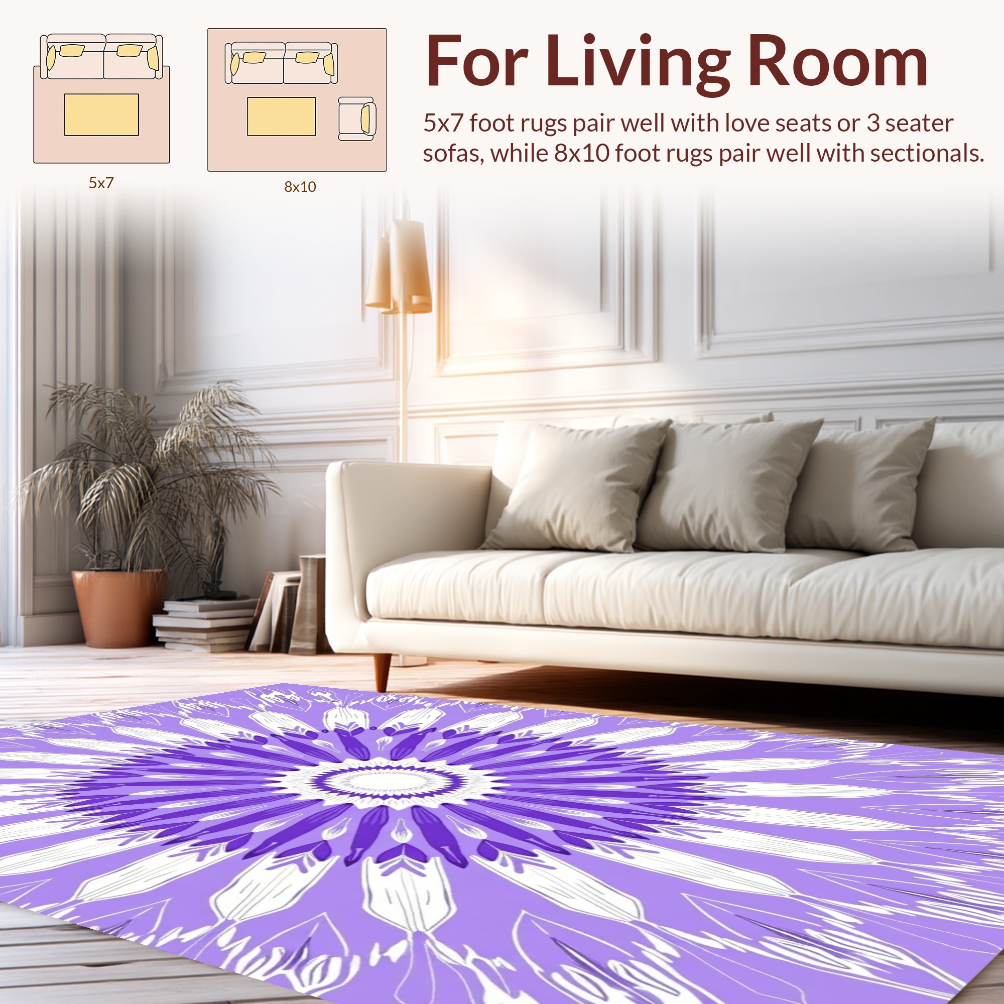 Purple White Floral Mandala Design Rug
