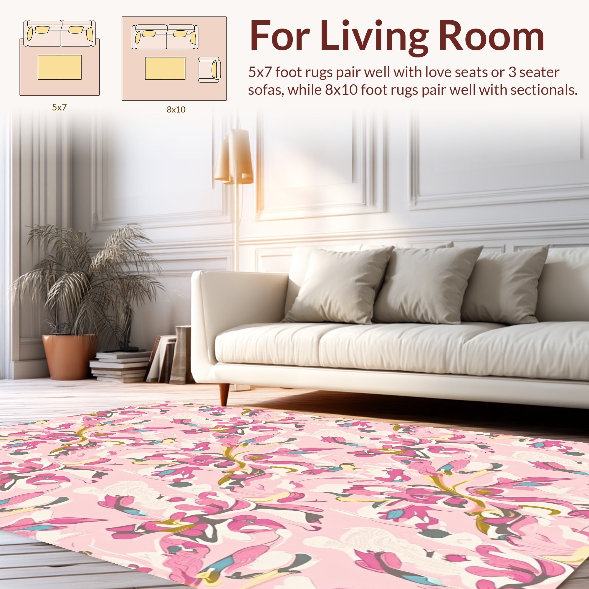 Abstract Pink Floral Ribbon Pattern Rug