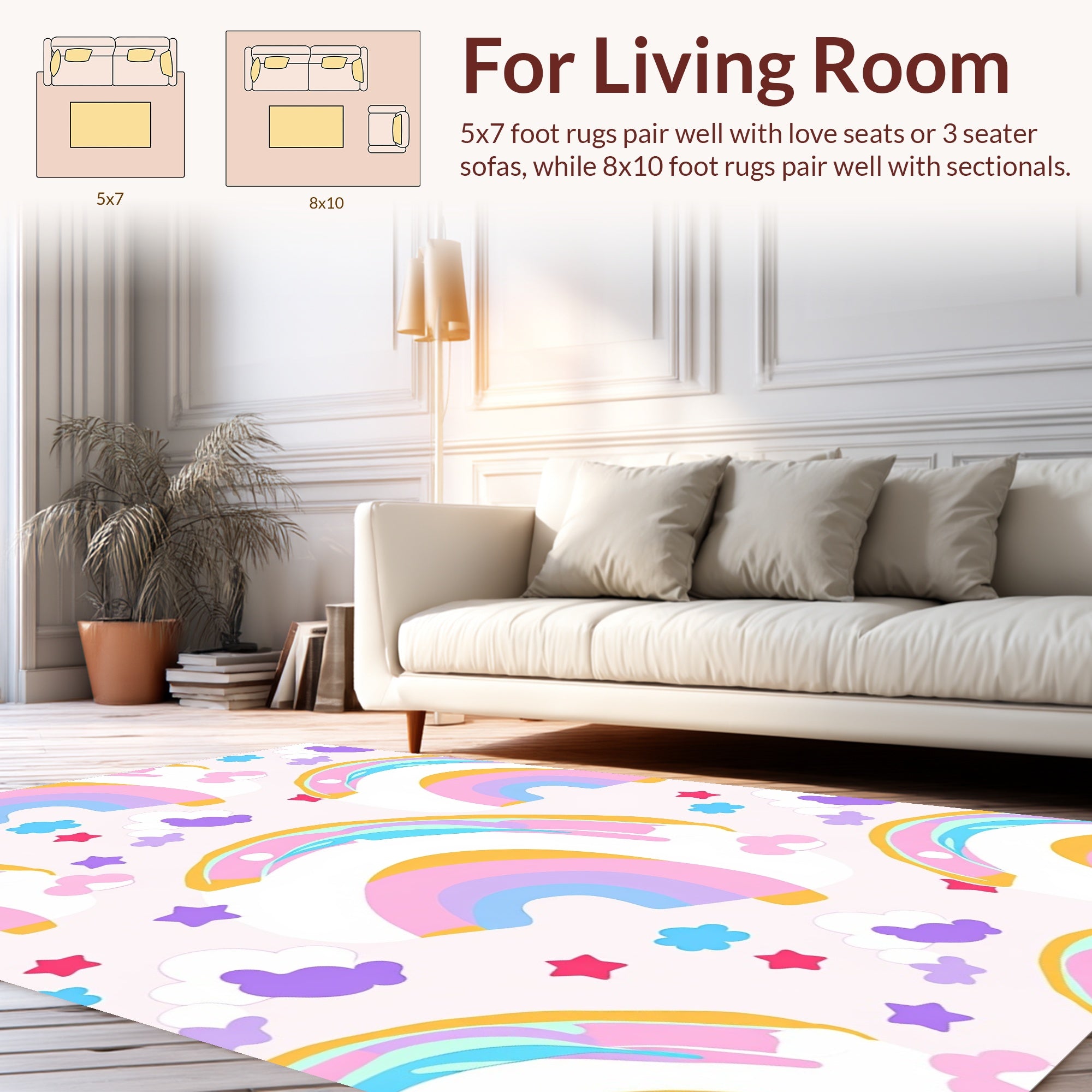 Pastel Rainbow Cloud Star Pattern Rug