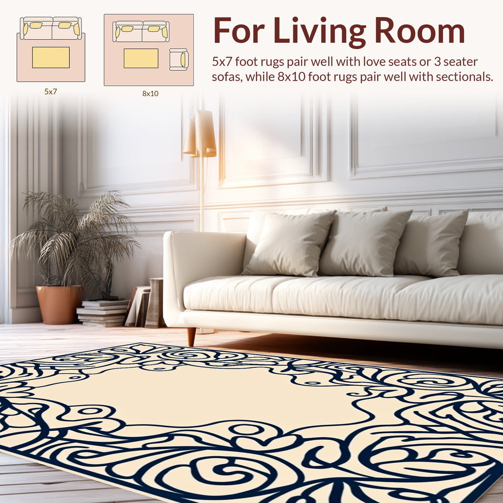 Ornate Floral Swirl Decorative Border Rug