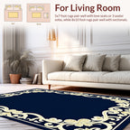Ornate Gold Flourish Navy Border Rug