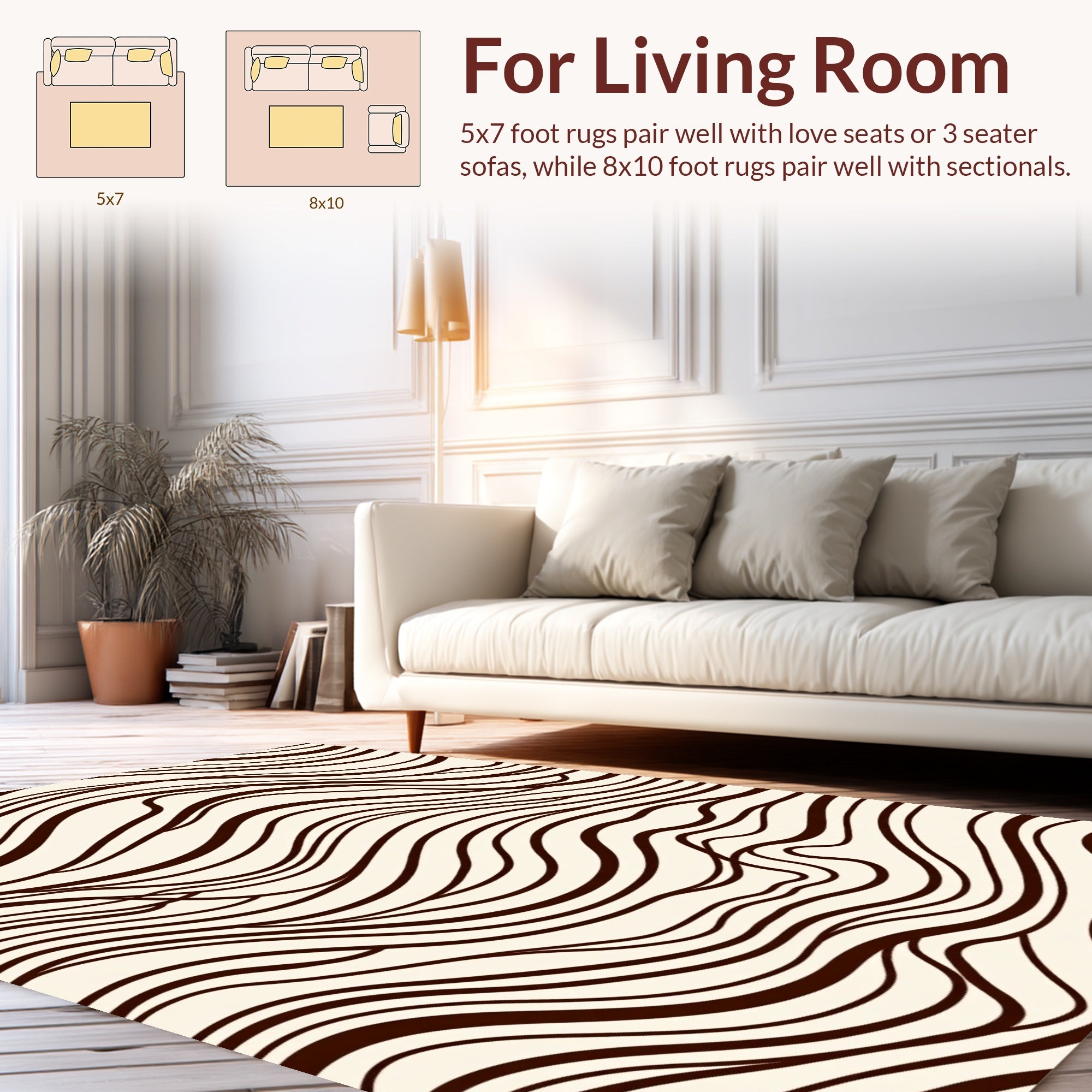 Cream And Brown Swirl Pattern Rug