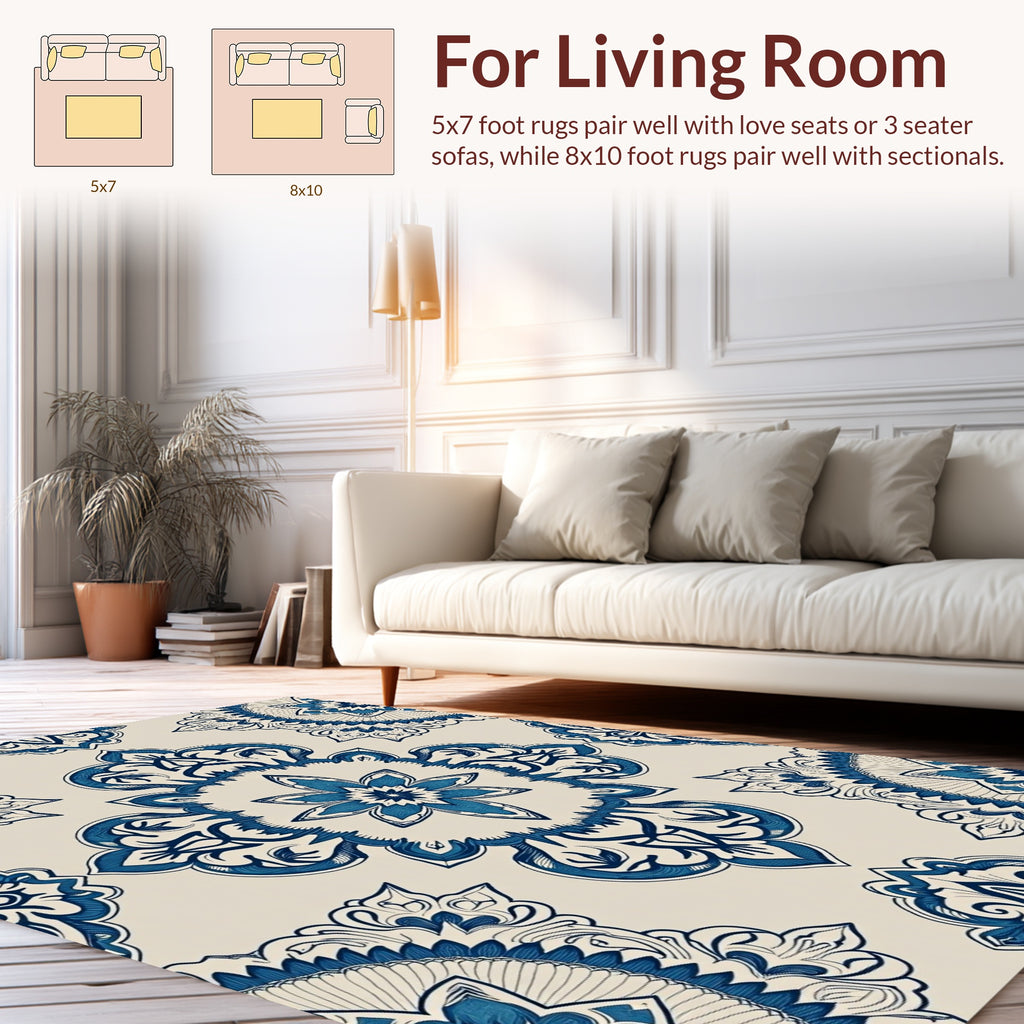 Intricate Blue Floral medallion Pattern Rug