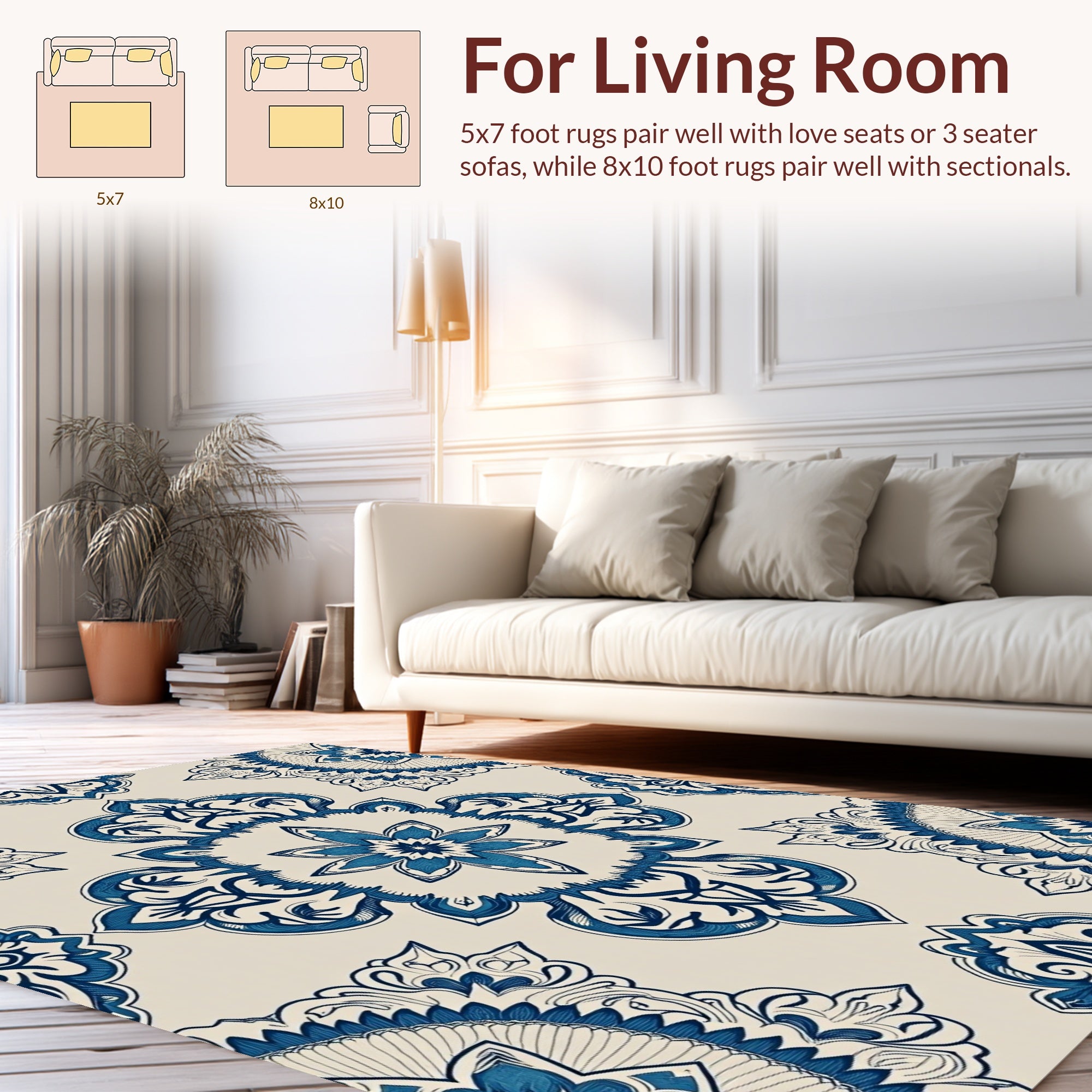 Intricate Blue Floral medallion Pattern Rug
