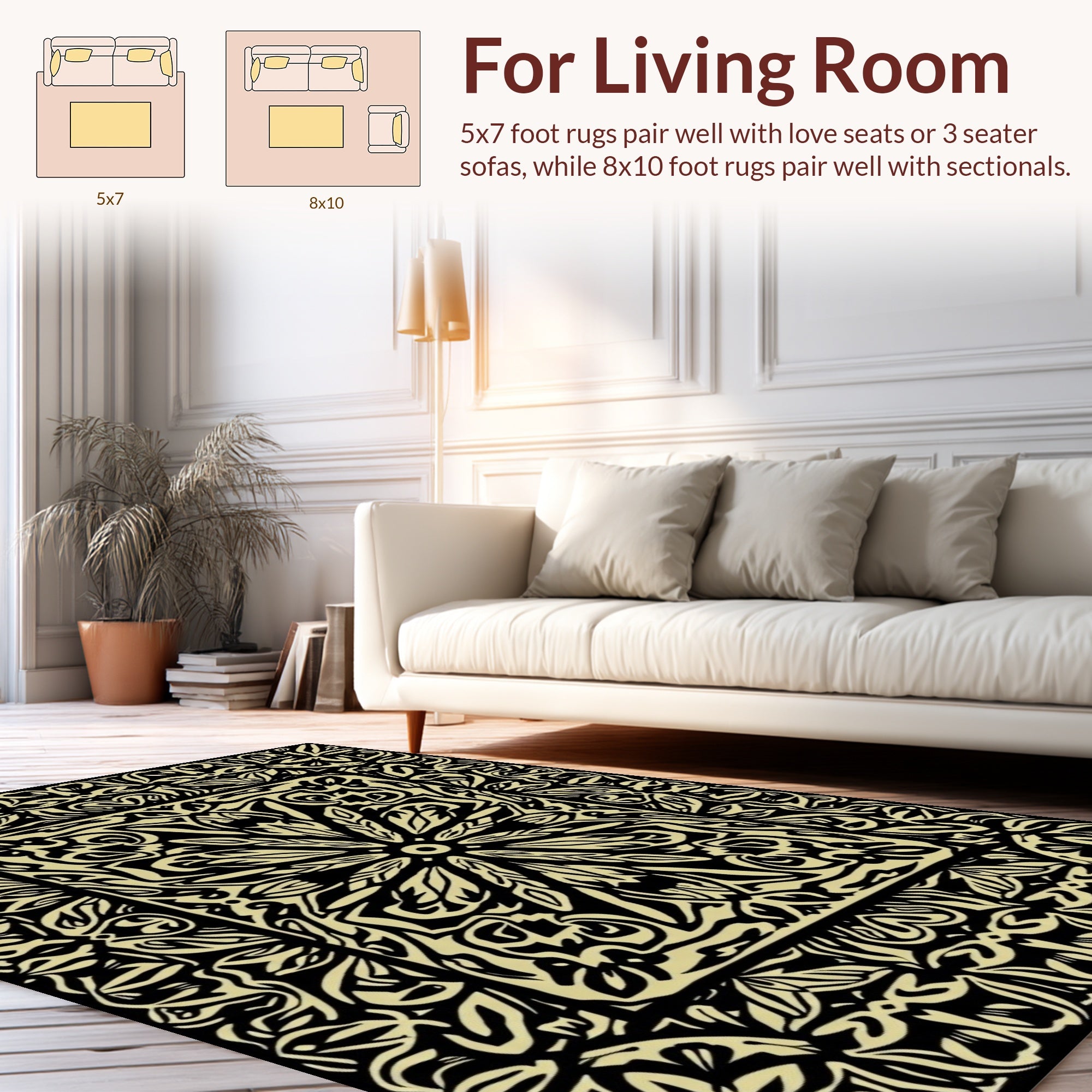 Black Cream Ornate Floral Rug