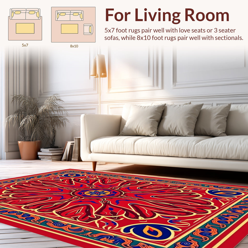 Vibrant Red Floral Mandala Rug