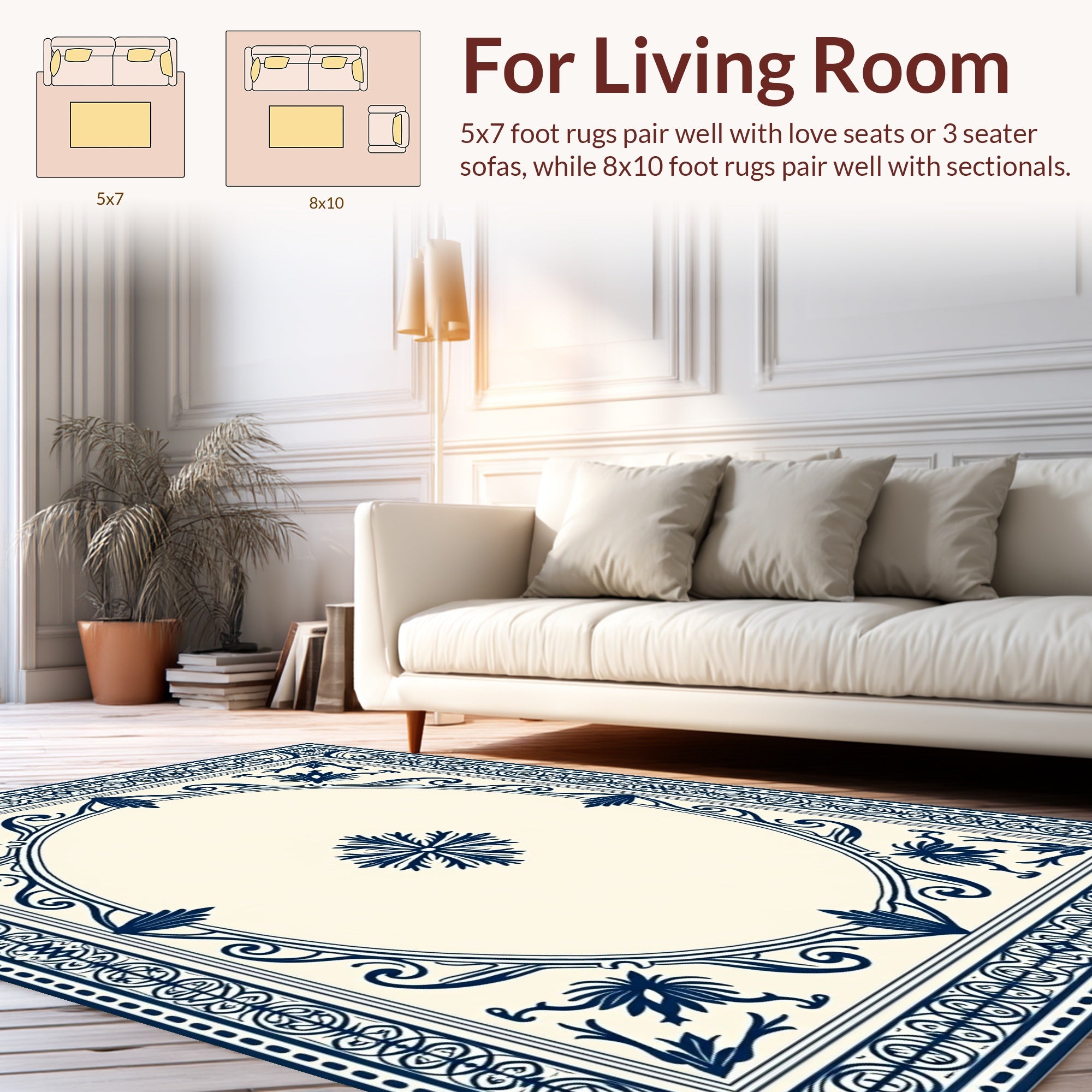Ornate Floral Border Classic Design Rug