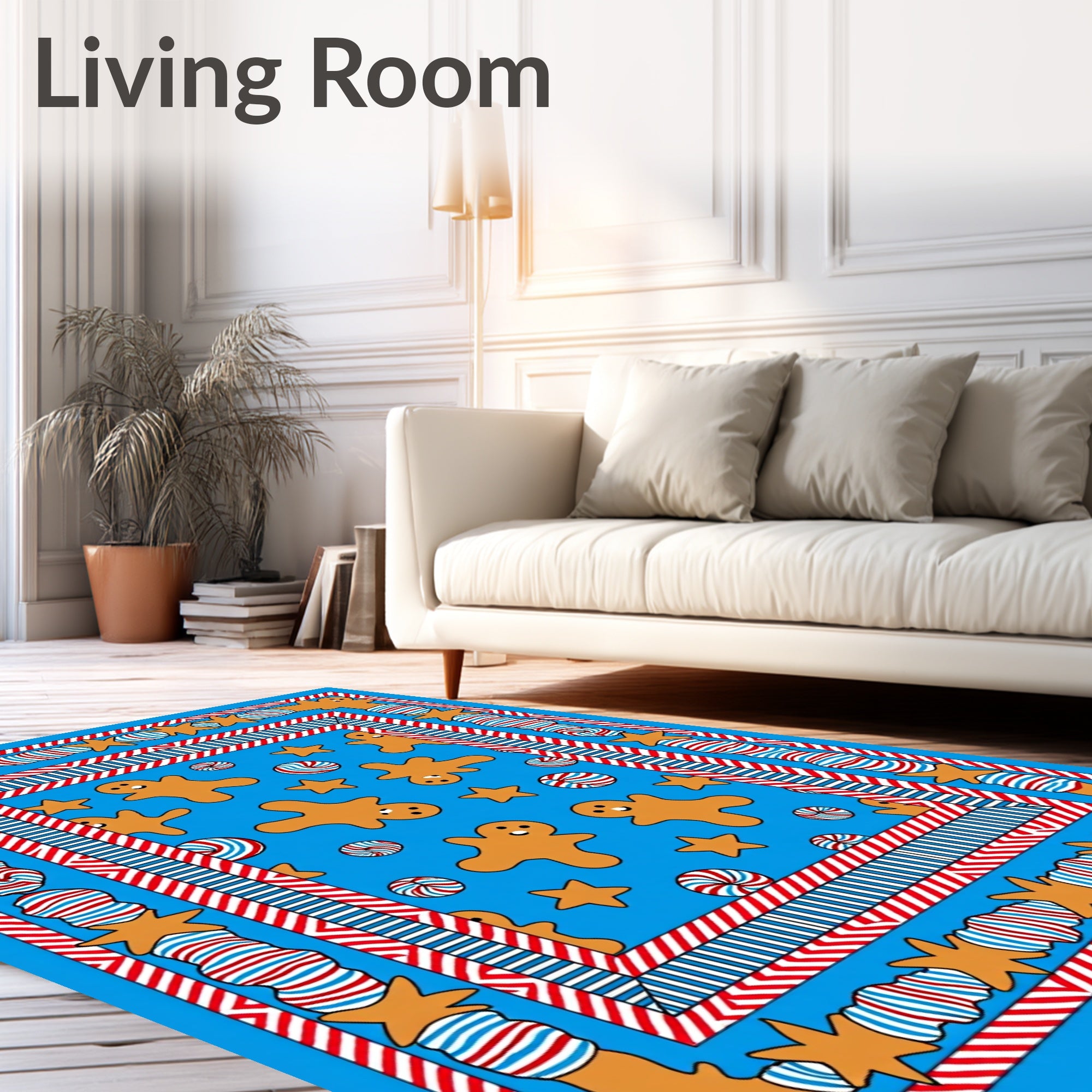 Gingerbread Stars Candy Blue Border Rug