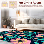 Whimsical Pink Yellow Floral Garden Design Rug