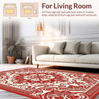 Red Floral Swirls Mandala Pattern Rug
