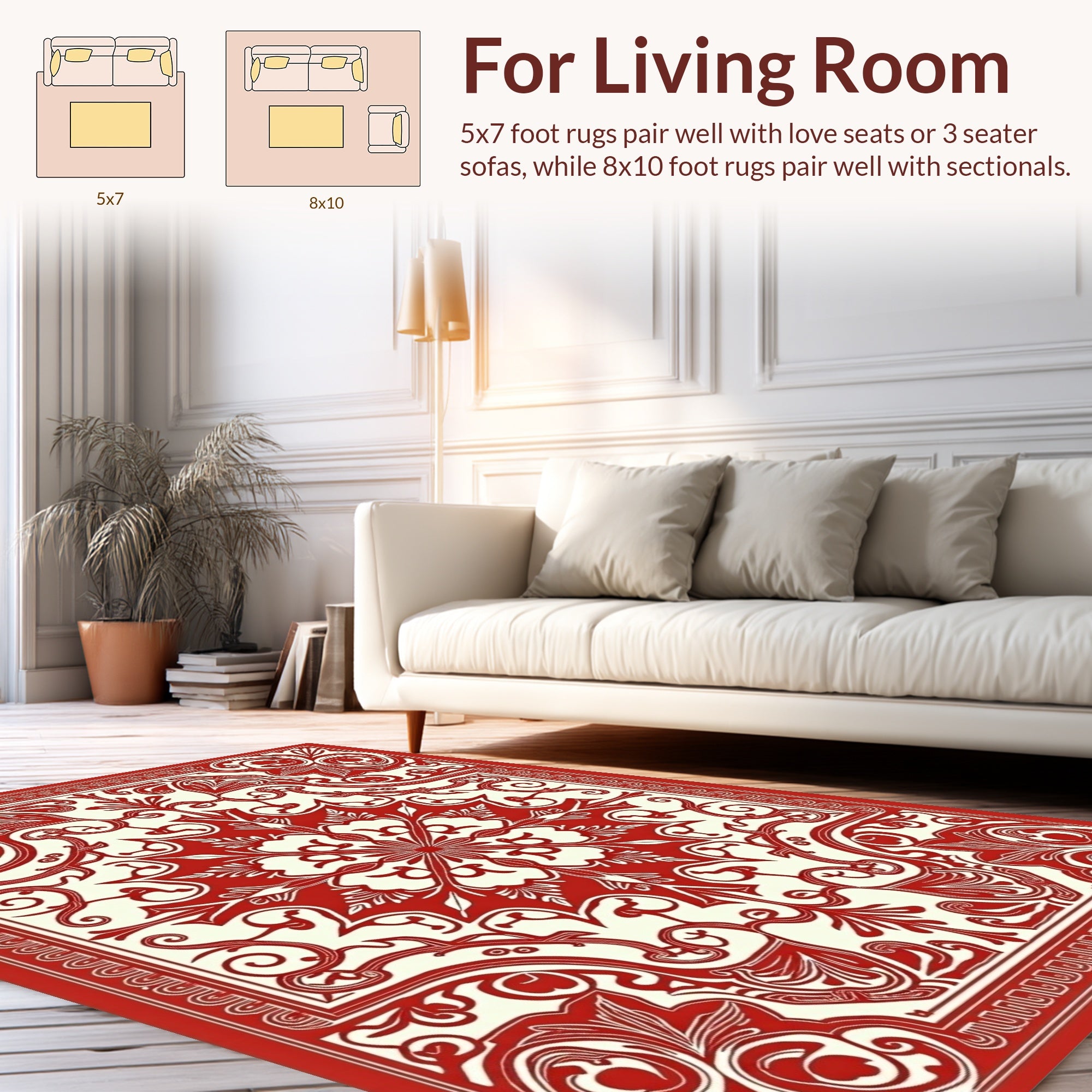 Red Floral Swirls Mandala Pattern Rug