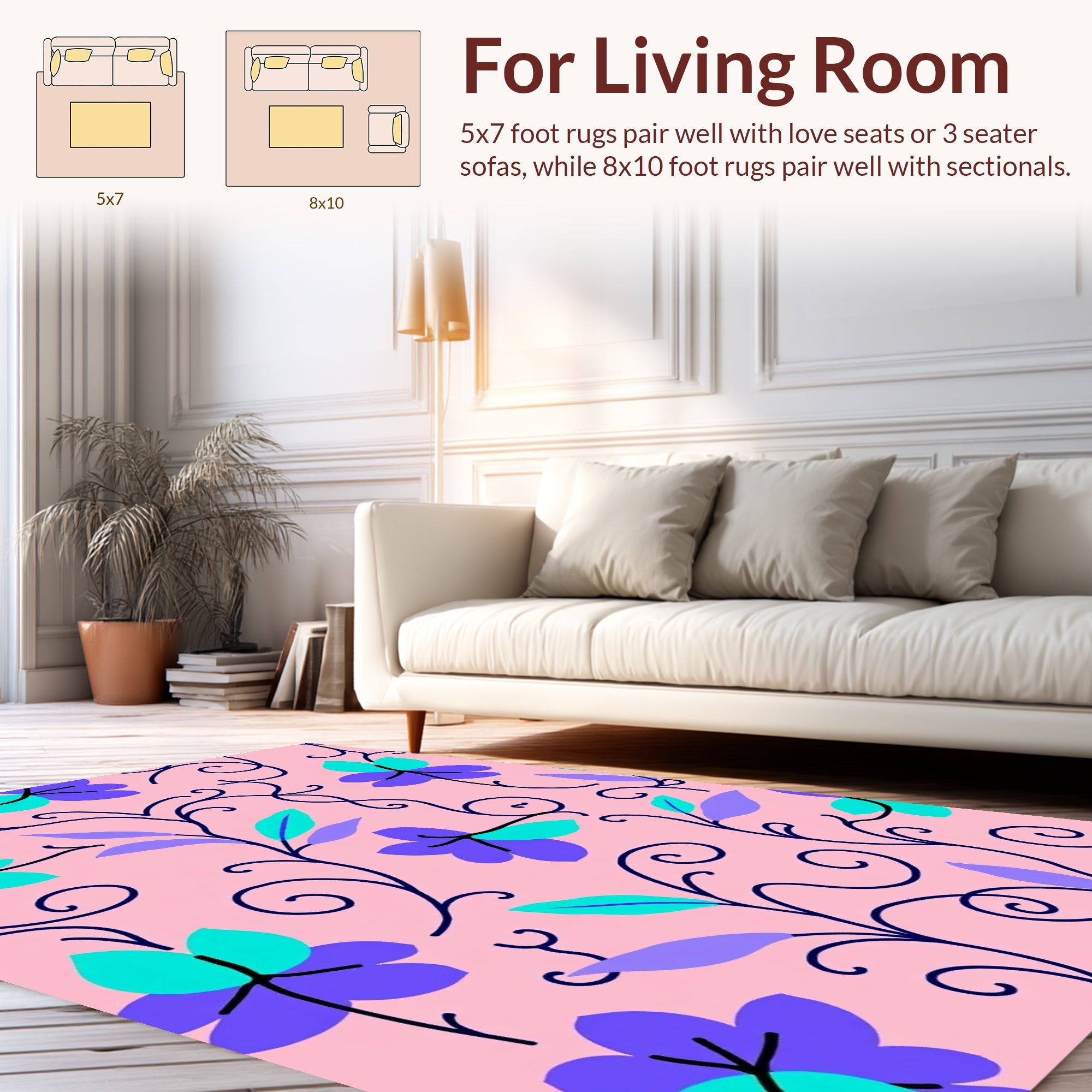 Floral Vines In Purple Teal And Pink Rug