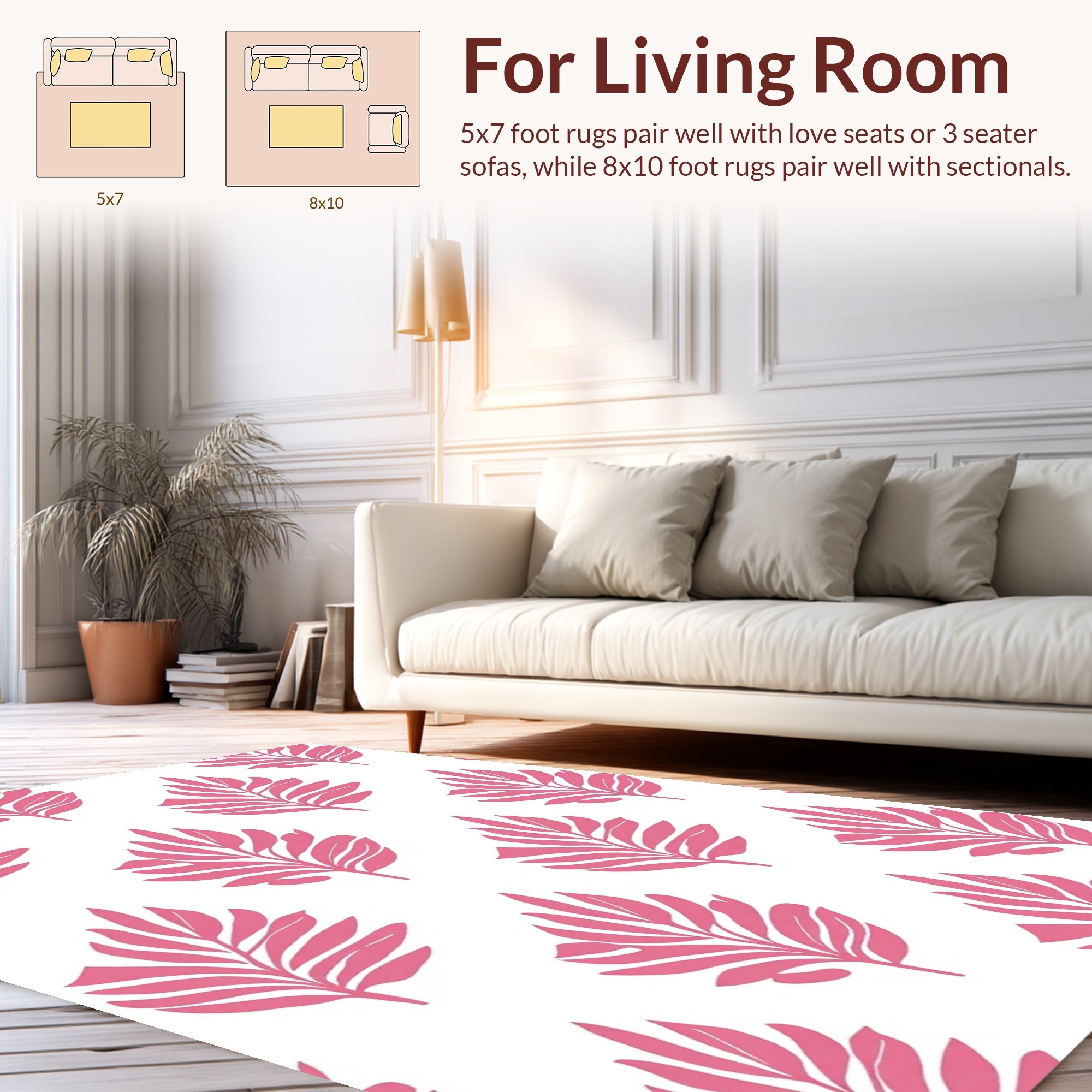 Pink Leaf Patterned Textile Rug