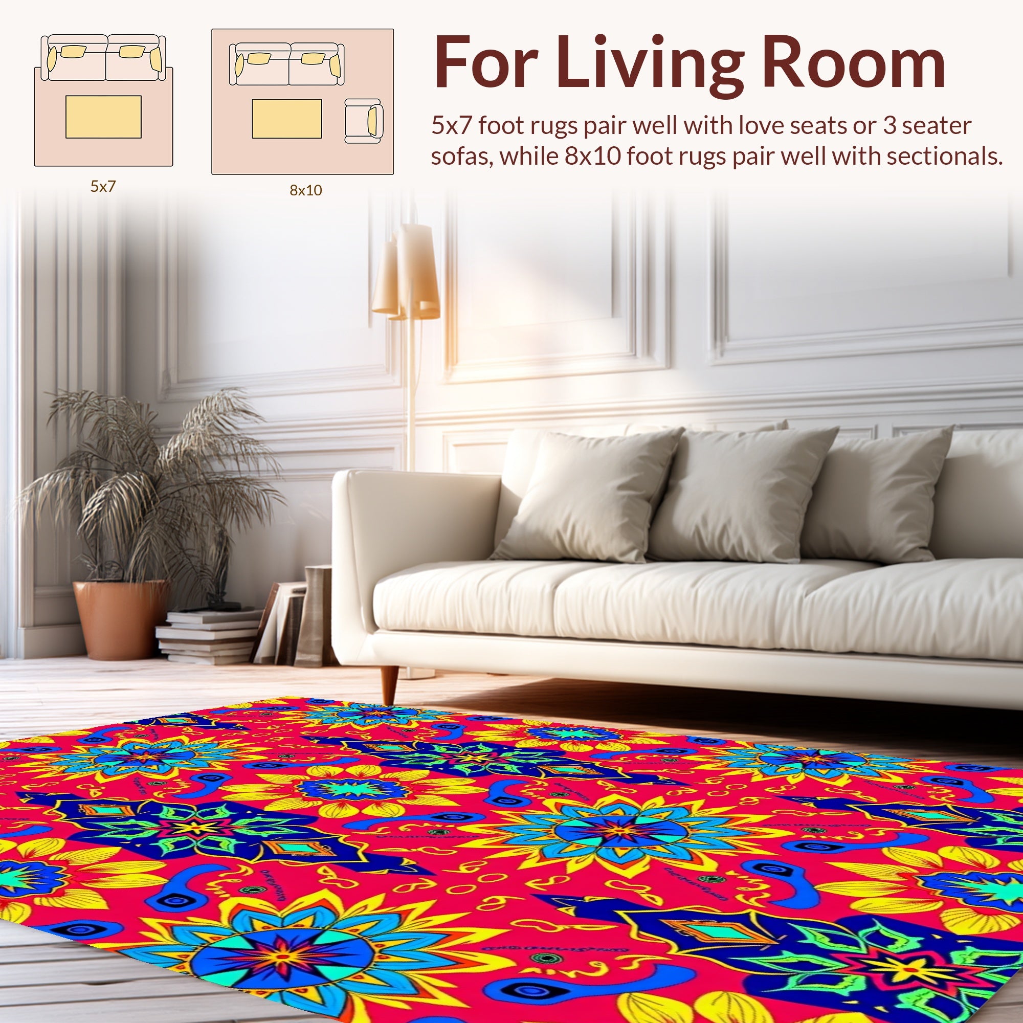 Vibrant Sunburst Mandala Pattern Rug