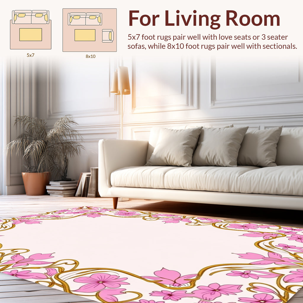 Soft Pink Floral Vine Pattern Rug