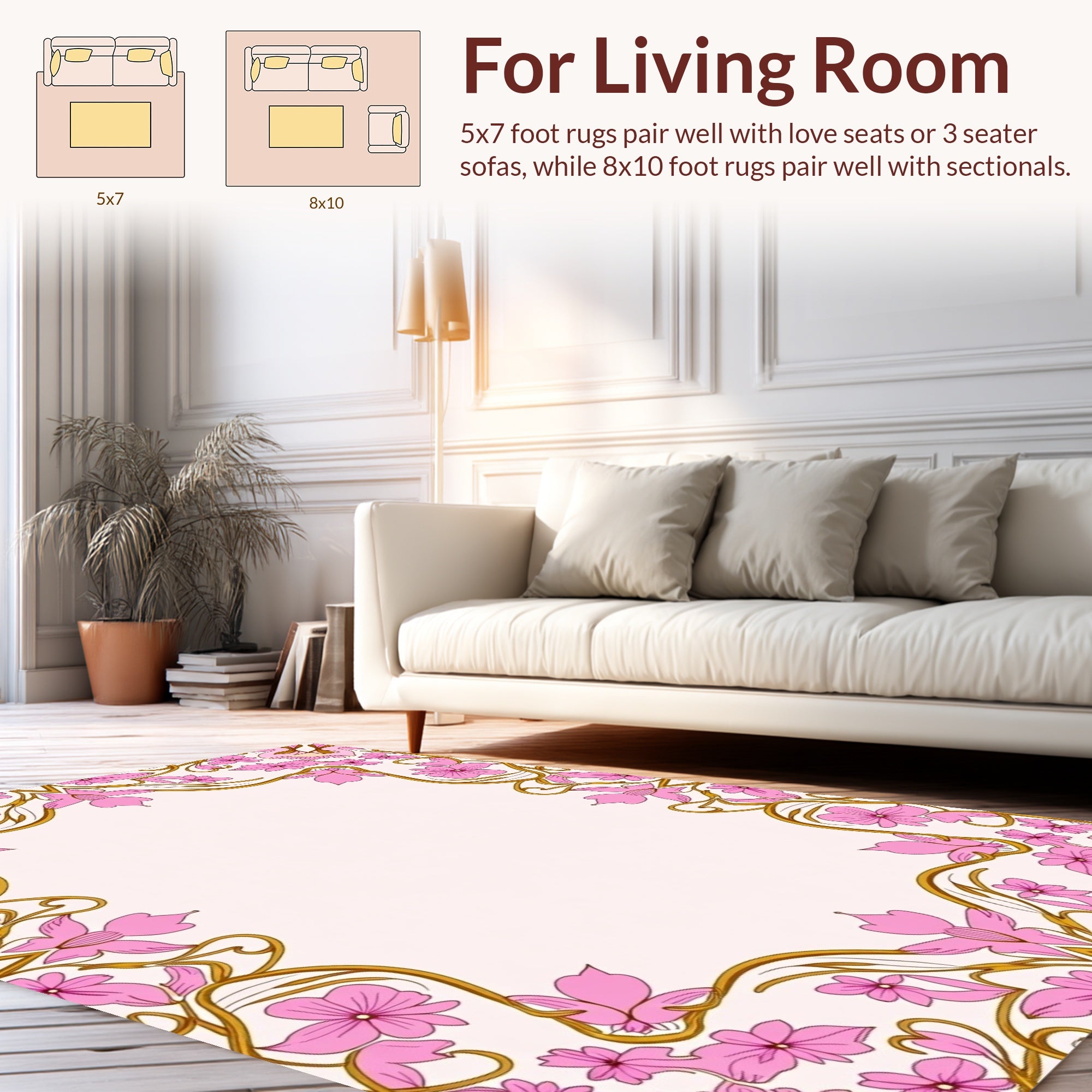 Soft Pink Floral Vine Pattern Rug