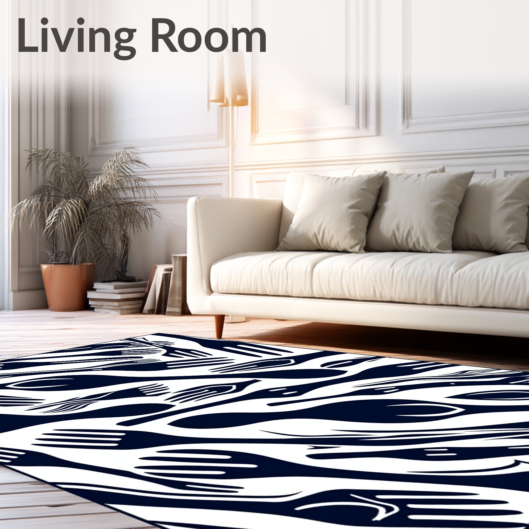 Dark Blue Utensil Collage Graphic Rug