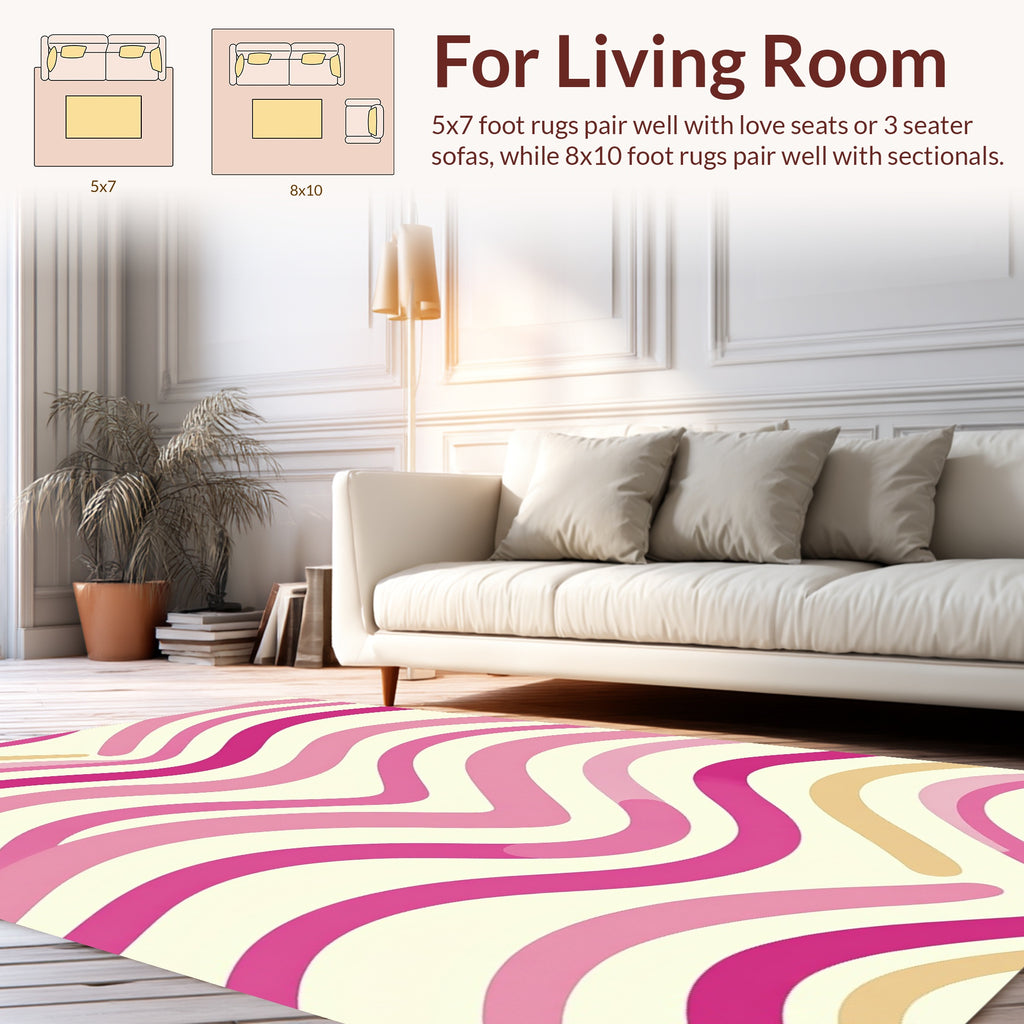 Joyful Pink Cream Wave Pattern Rug