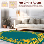 Elegant Teal Gold Floral Scroll Border Rug