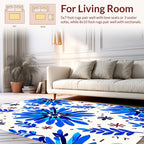Vibrant Blue Floral Branch Pattern Rug