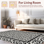 Black White Intricate Bordered Rug