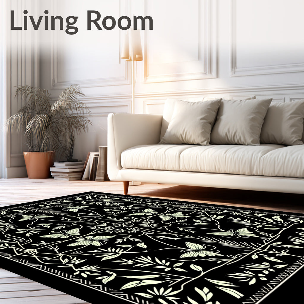 Cream Butterfly Garden Symmetry Rug