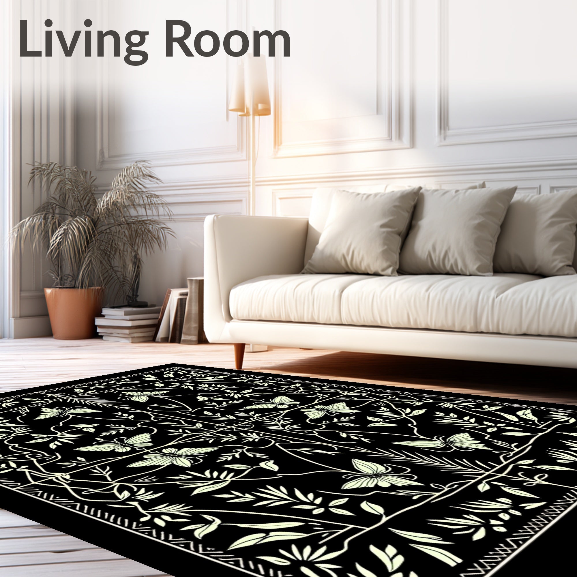 Cream Butterfly Garden Symmetry Rug